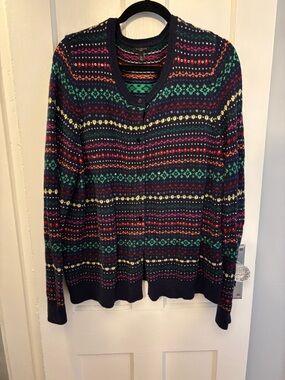 Talbots Navy Multicolor Fair Isle Knit Cardigan